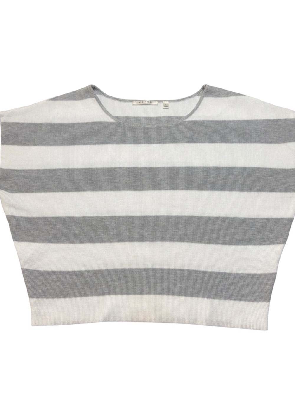 Cyrus Cap Sleeve Knit Sweater Large Gray White Stripe Lightweight Summer